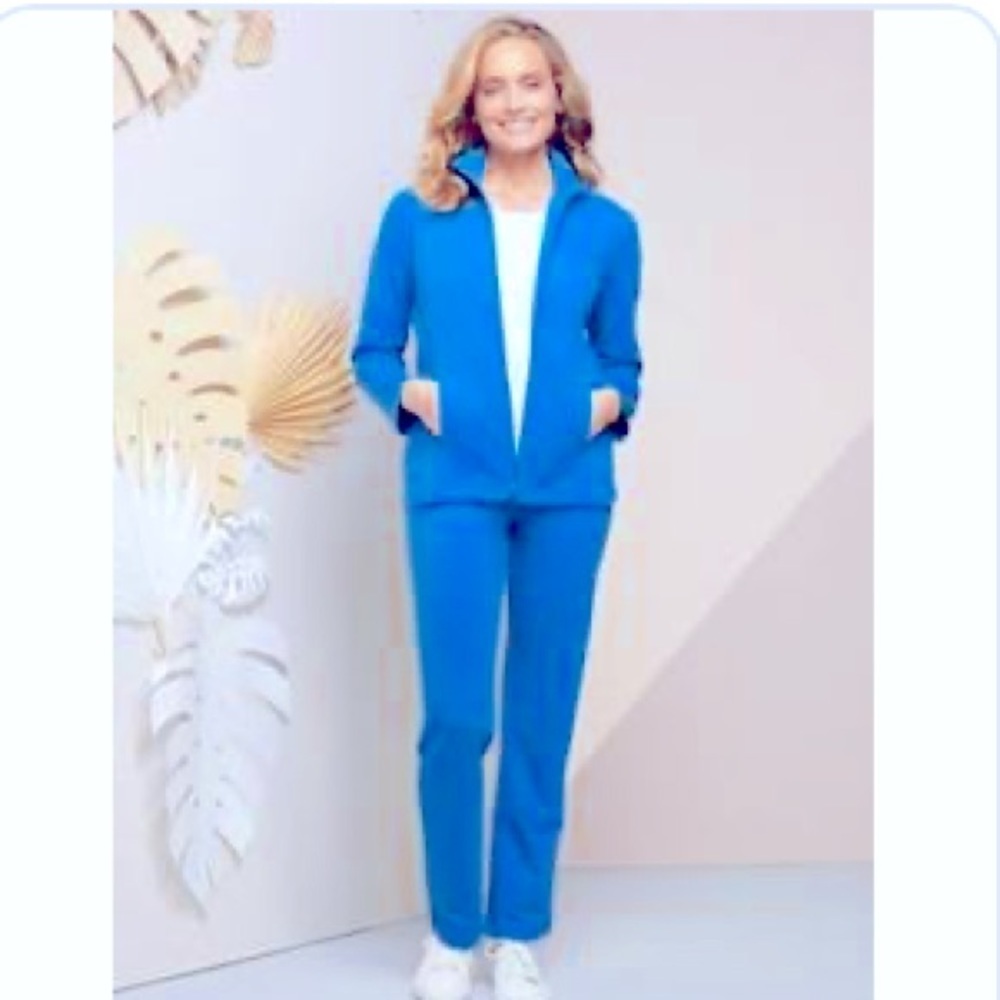 Draper's & Damon's Athleisure Track suit set Blue Velour Soft 3X Jacket 1X Pant